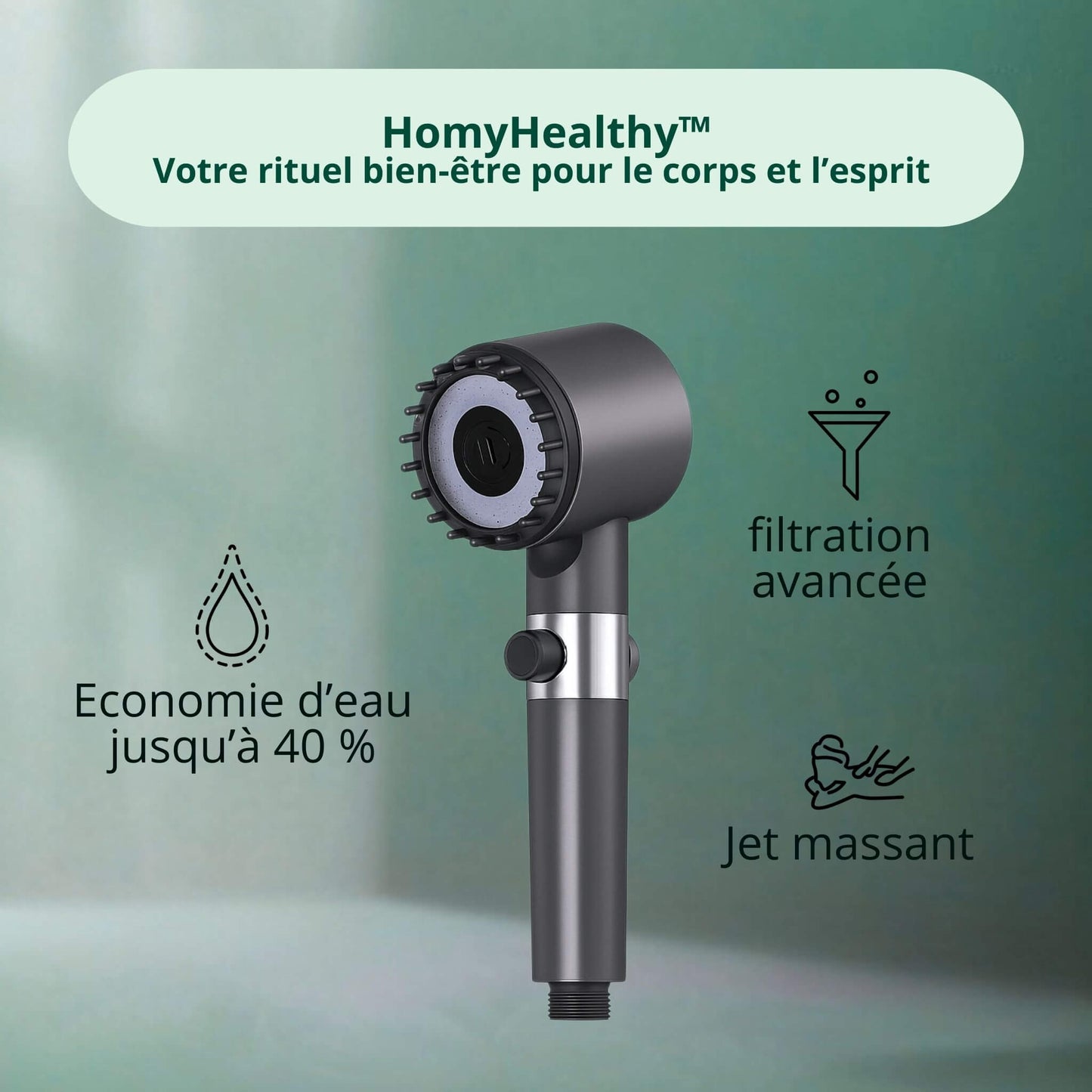Douche filtrante multi-jets Pack Zen HOMYHEALTHY - Eau pure et peau douce