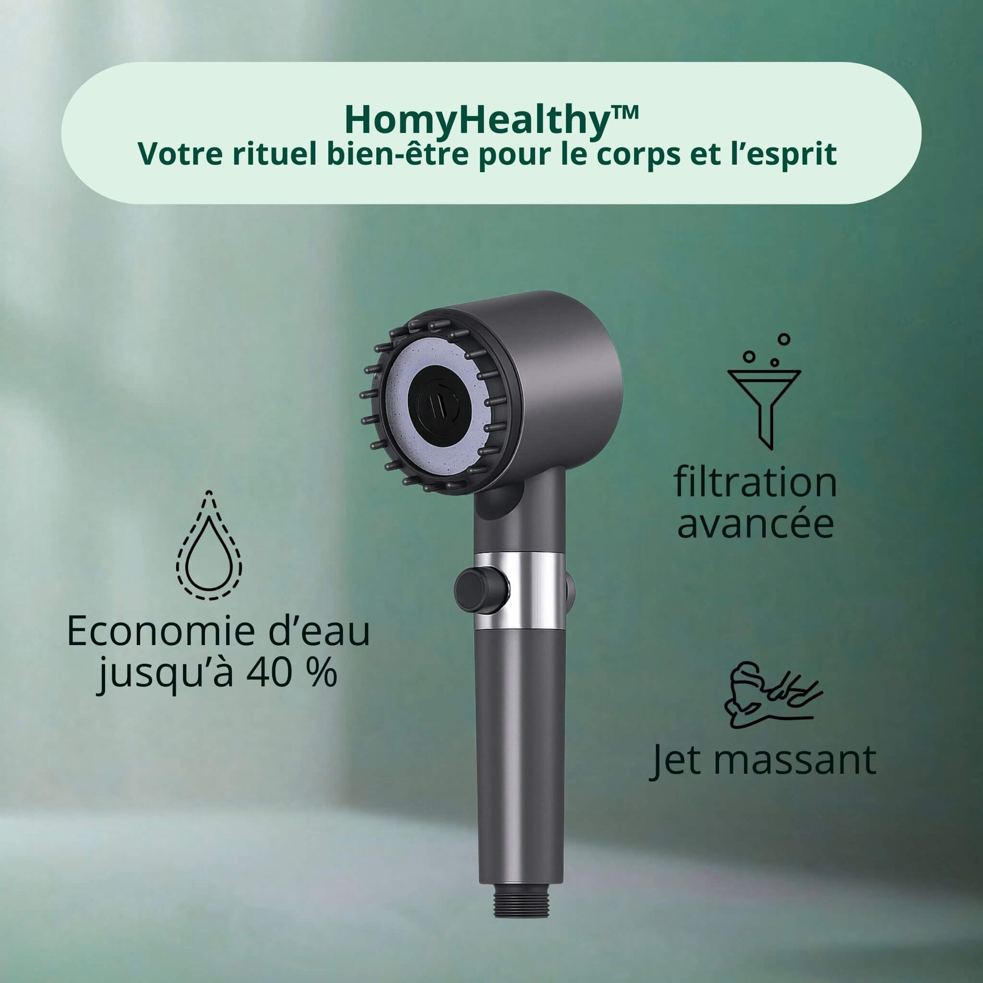 Douche filtrante multi-jets Pack Zen HOMYHEALTHY - Eau pure et peau douce