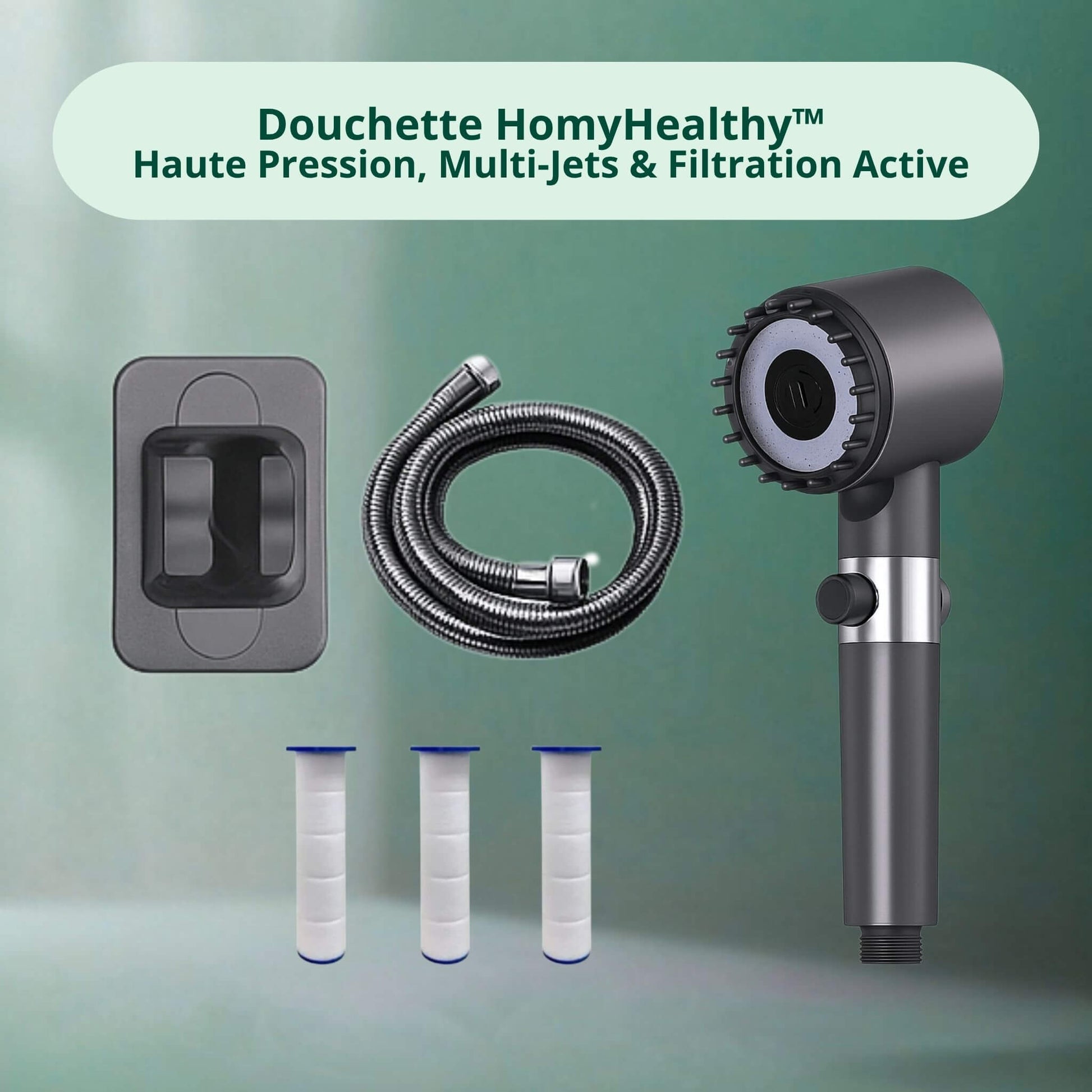 Kit complet Pack Zen HOMYHEALTHY avec douche filtrante multi-jets et accessoires