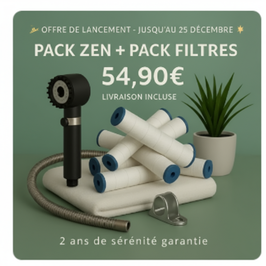 Pack Zen + Pack Filtres à 54,90€ - Offre de lancement jusqu'au 25 décembre avec livraison incluse et 2 ans de garantie sérénité
