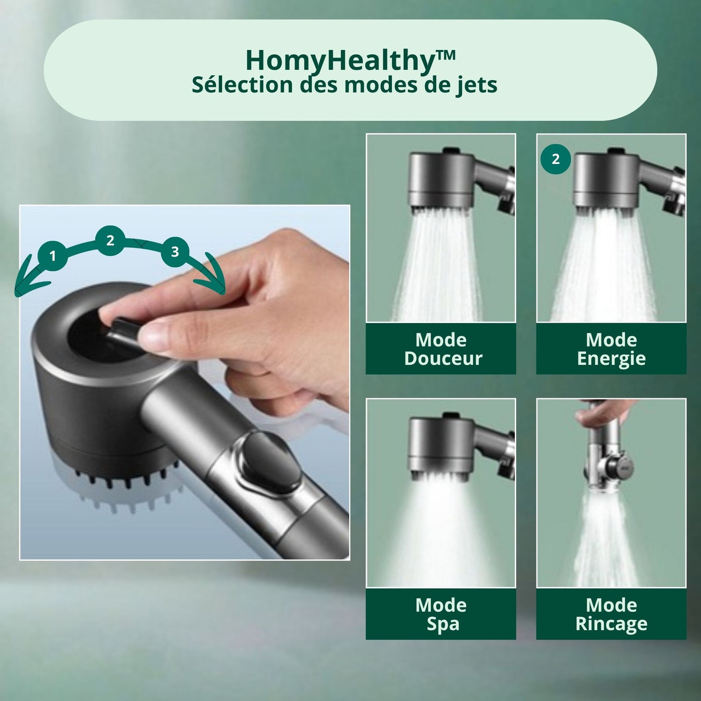 Système de réglage de pression de la douche HOMYHEALTHY Pack Zen